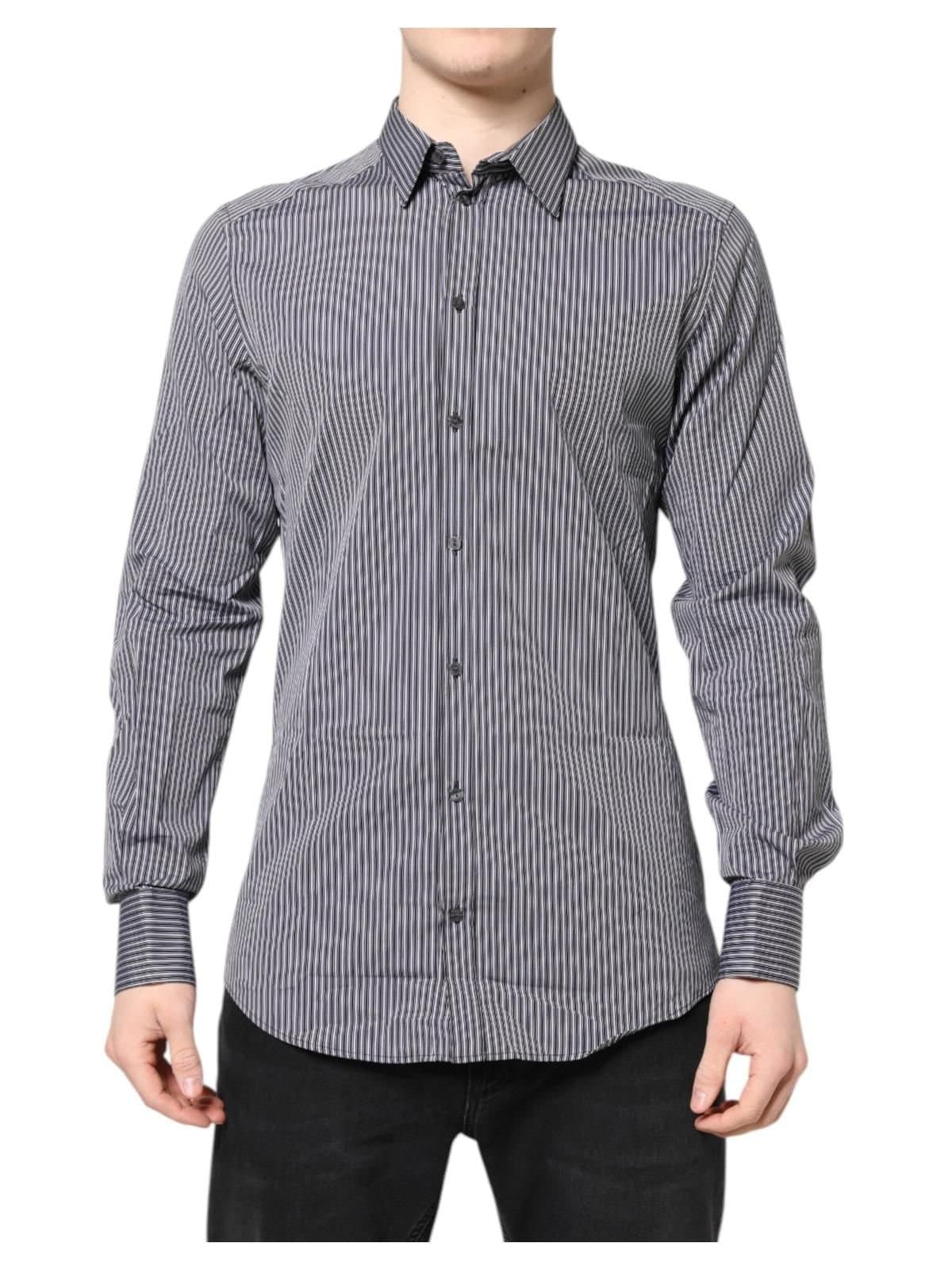 Dolce & Gabbana Dolce & Gabbana Men's Black White Striped GOLD Formal Dress Shirt