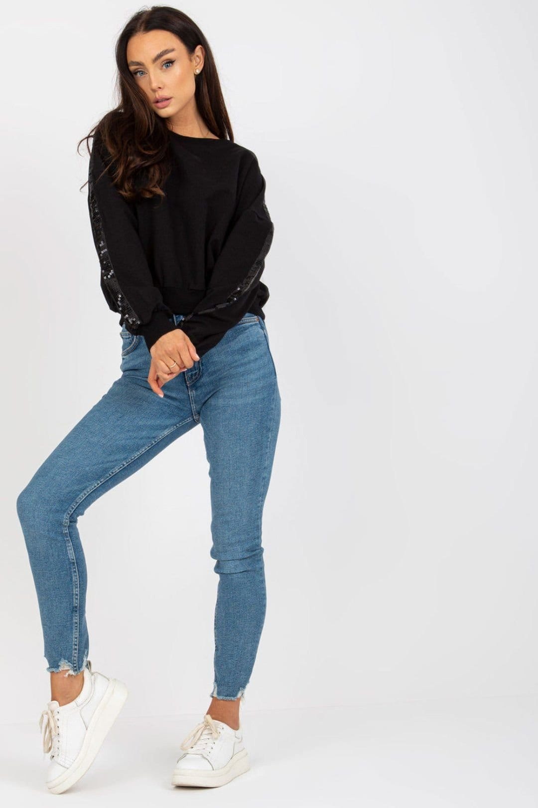 Love Lace Black Sequin Long Sleeve Blouse