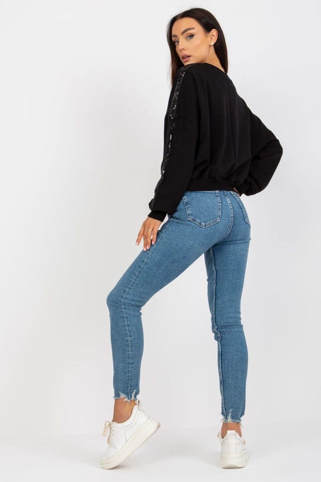 Love Lace Love Lace Women's Sequin Long Sleeve Round Neck Blouse in Black - 3