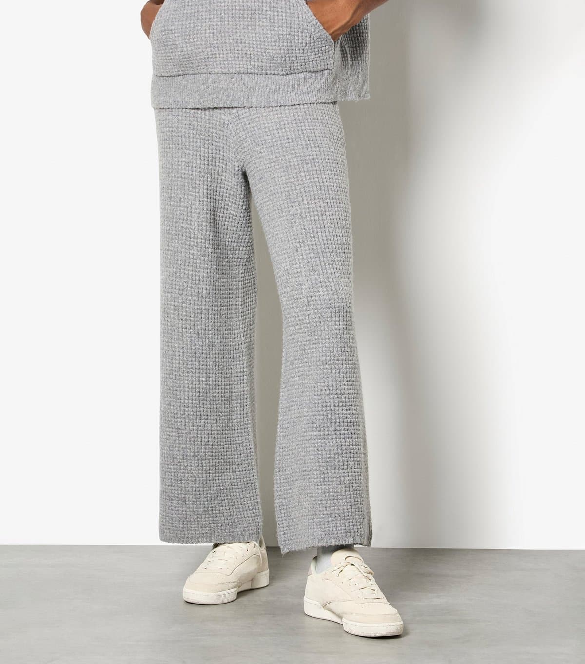 Apricot Apricot Mid Grey Waffle Knit Wide-Leg Trousers