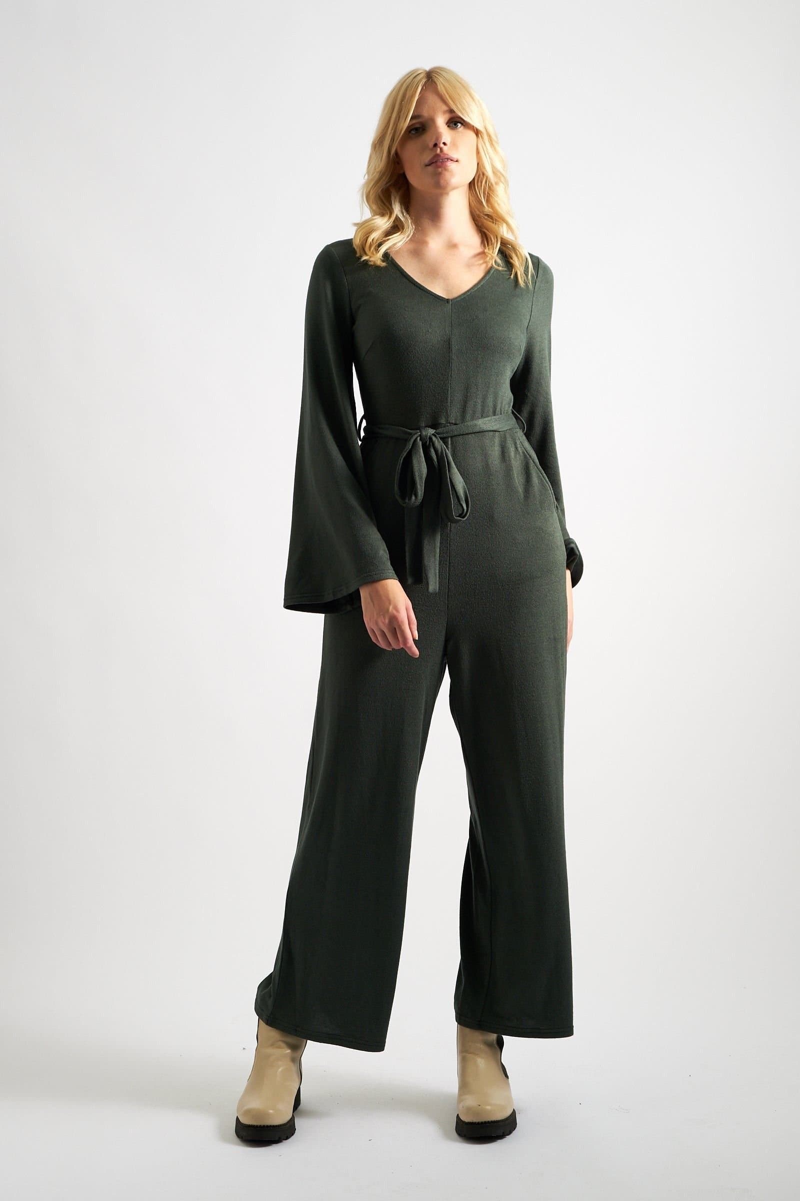 Louche Louche Women's Coraline Brushed Marl Green V-Neck Jumpsuit