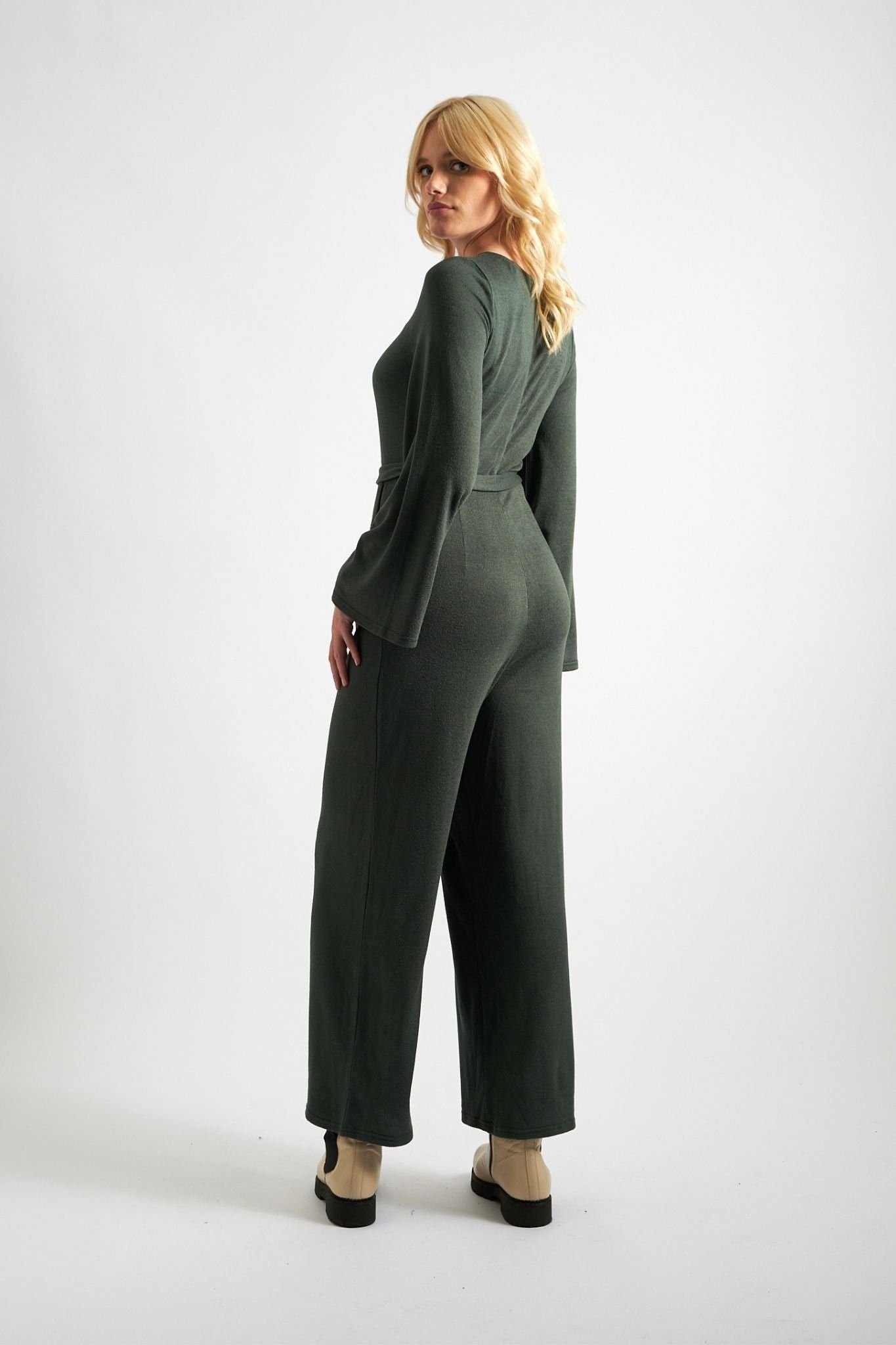Louche Louche Women's Coraline Brushed Marl Green V-Neck Jumpsuit - 2