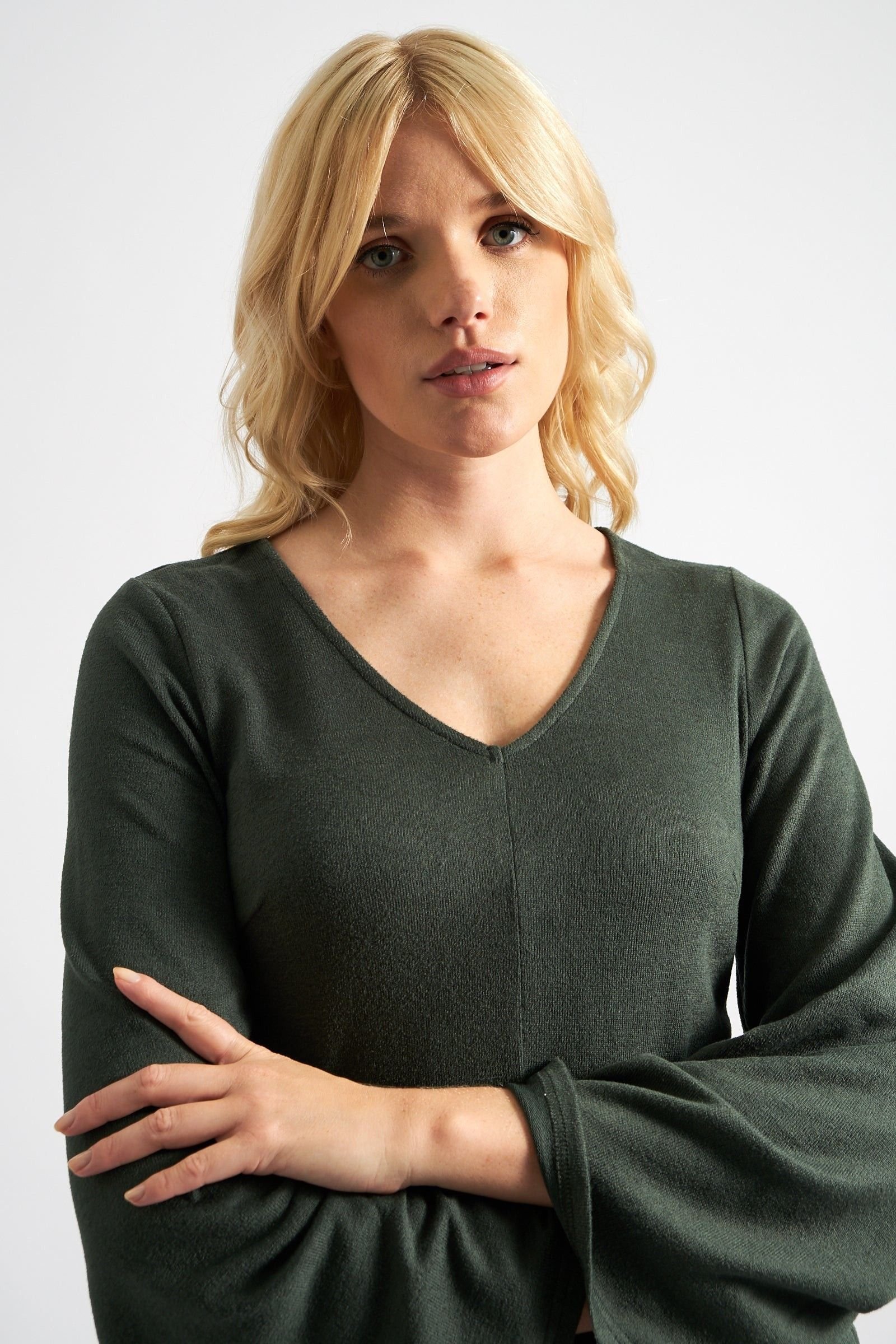 Louche Louche Women's Coraline Brushed Marl Green V-Neck Jumpsuit - 4