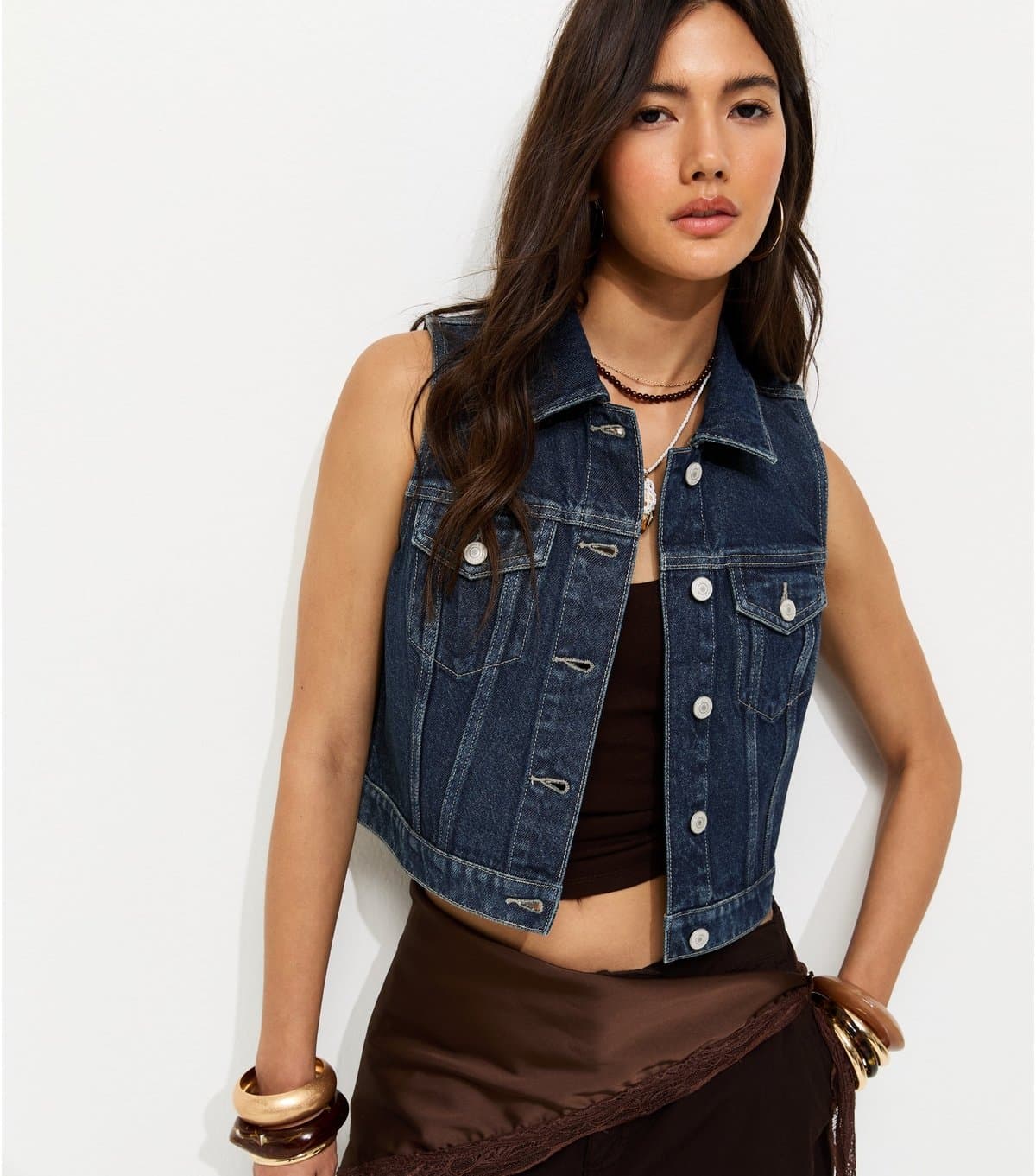 New Look Women's Indigo Wash Cropped Denim Waistcoat New Look