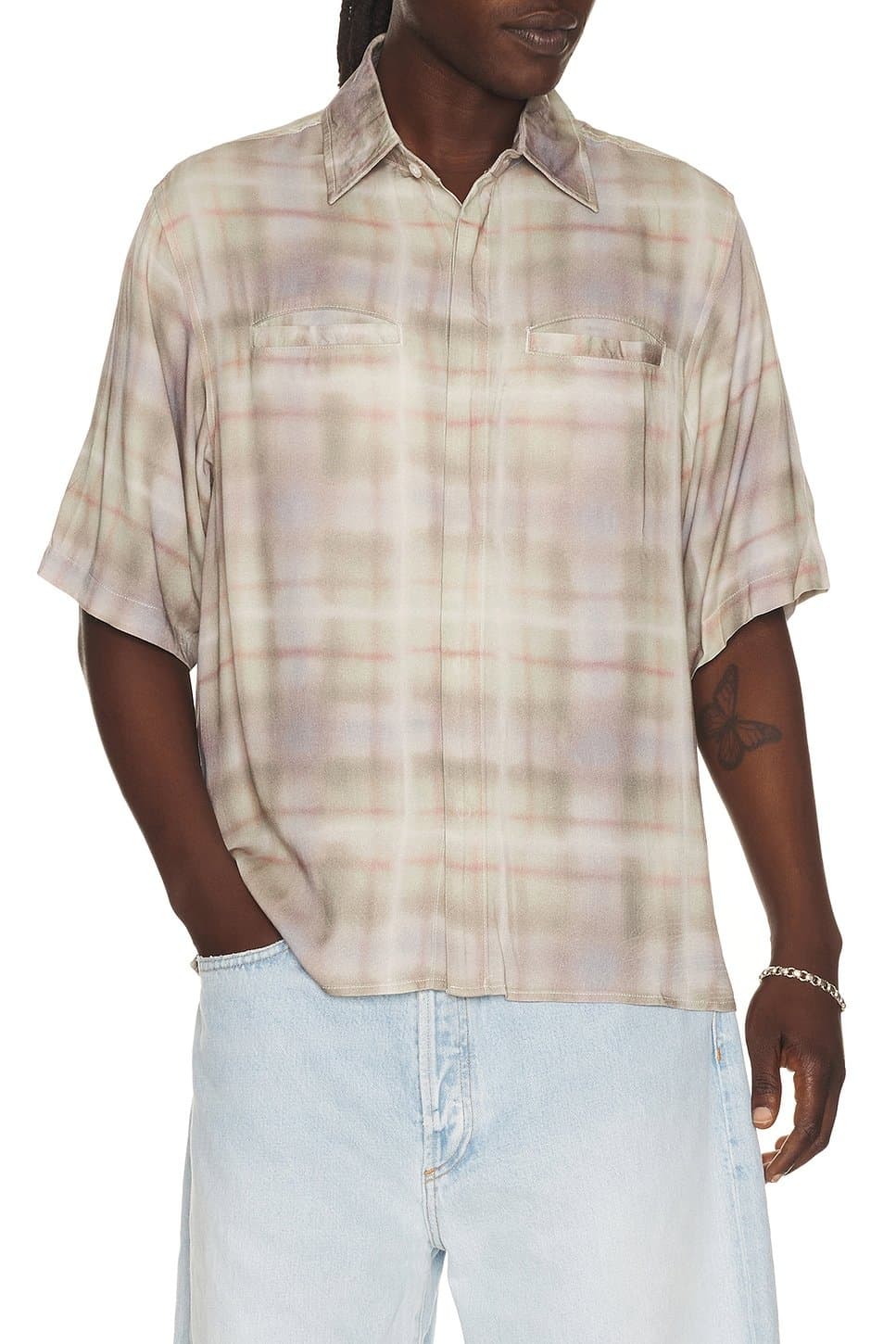 revolve Airbrush Plaid Button Up Shirt
