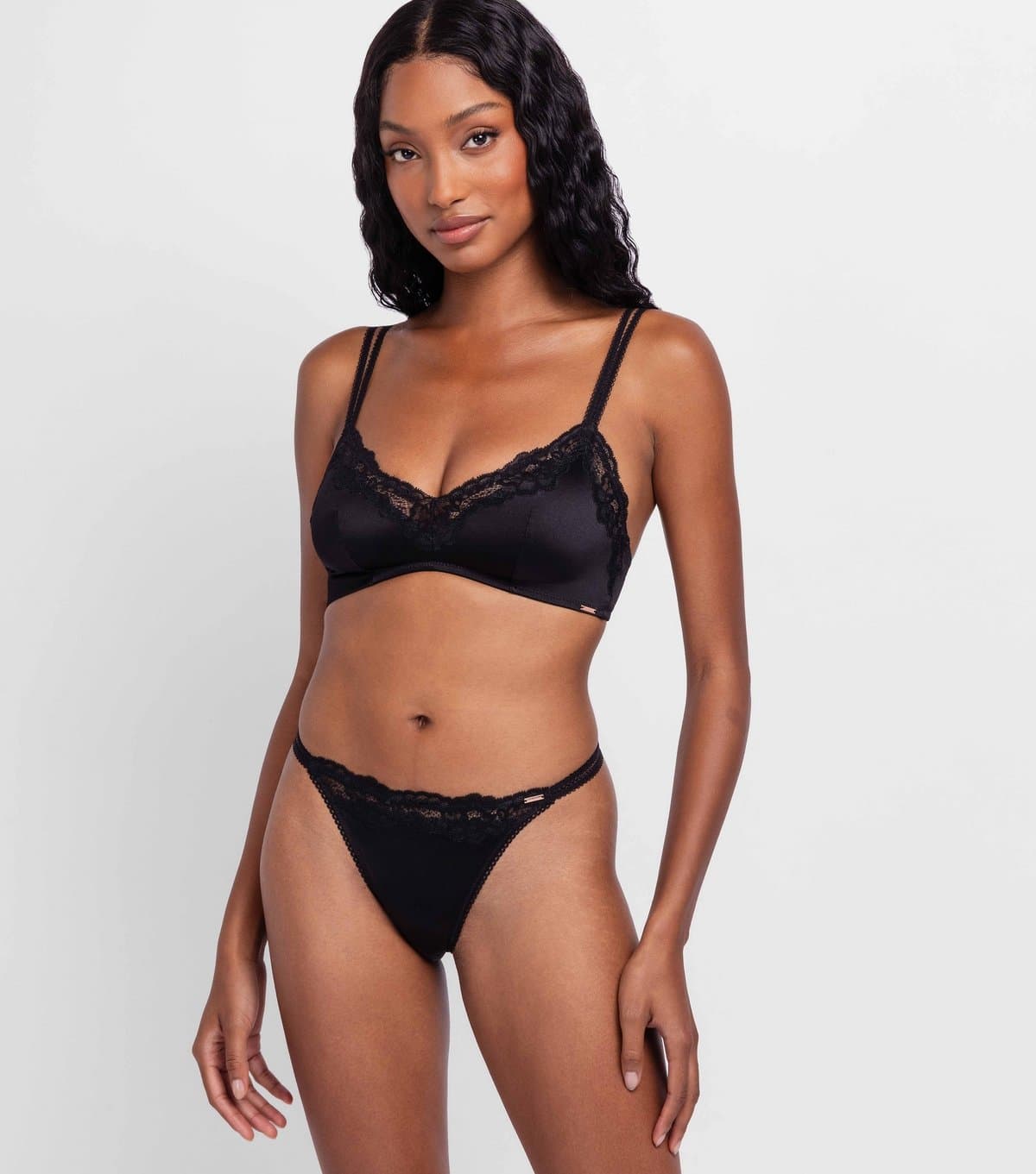 Dorina Women's Black Shiny Lace Trimmed Bralette Dorina New Look