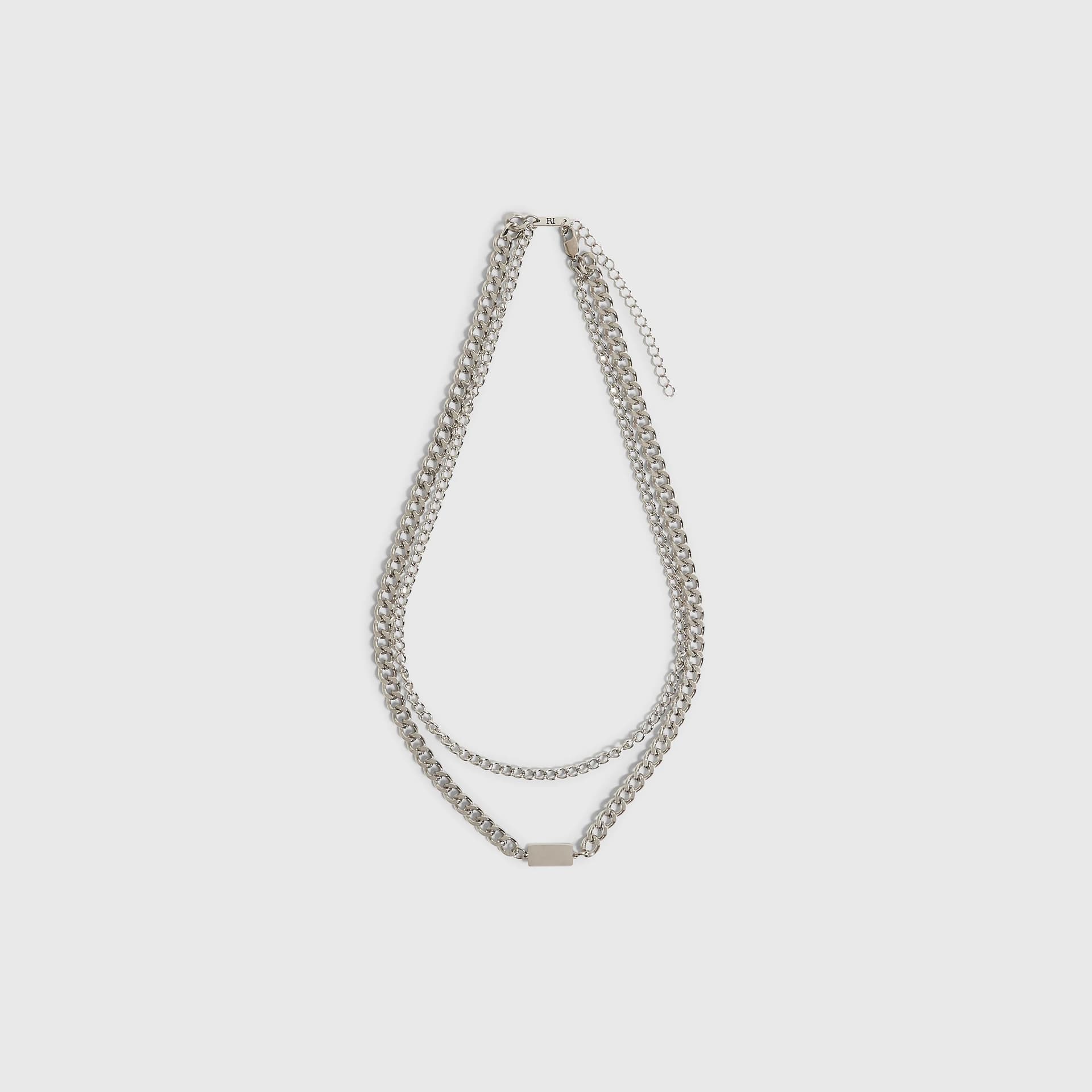 River Island Mens River Island Silver Multi Row Chain Necklace