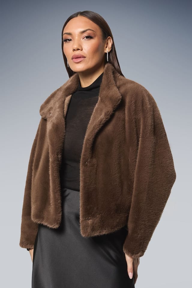 Principles Principles Women's Faux Fur Wrap Neck Short Coat in Brown - 2