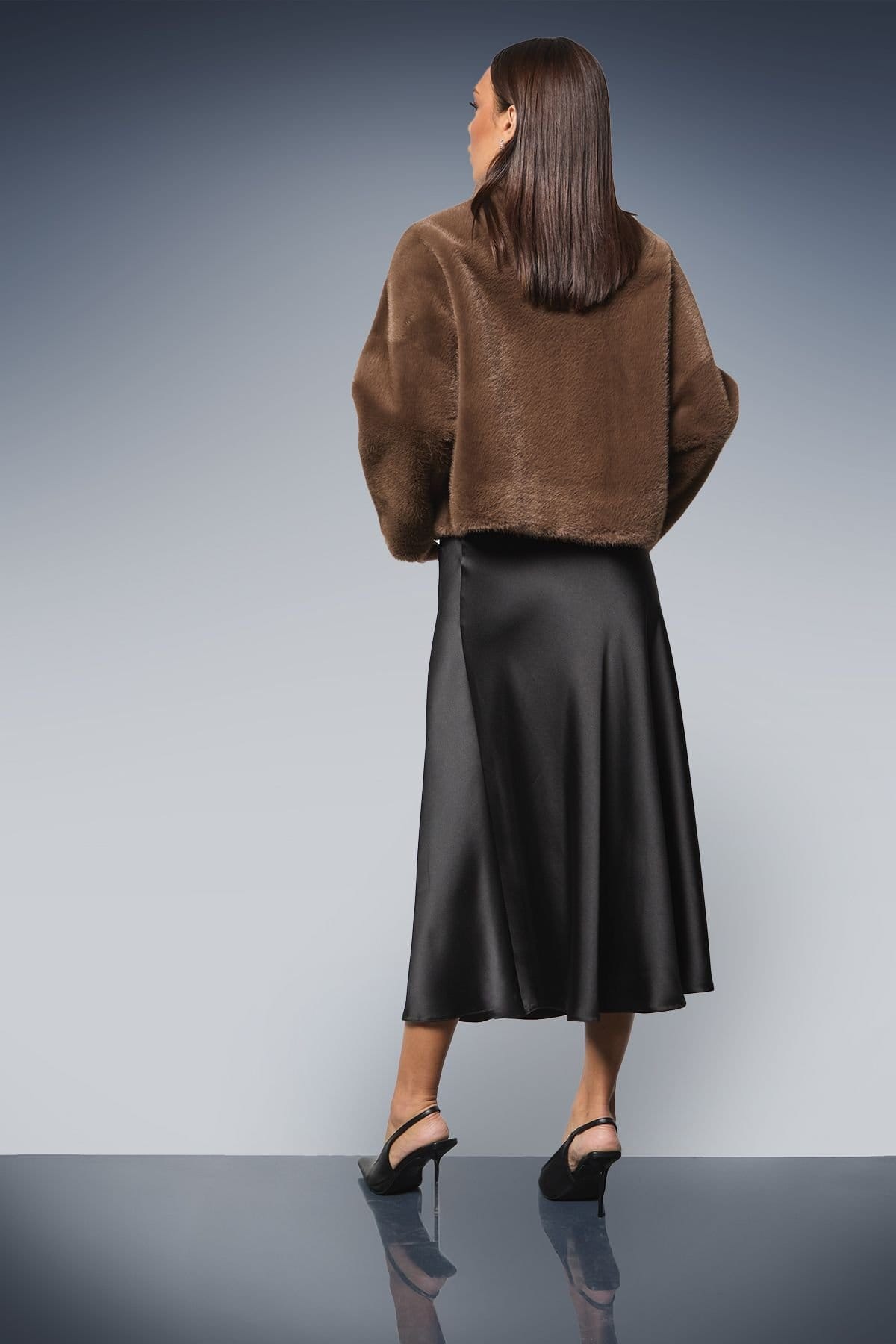 Principles Principles Women's Faux Fur Wrap Neck Short Coat in Brown - 4