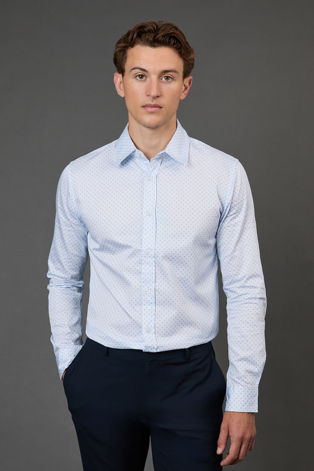 Burton Burton Men's White Geometric Print Slim Fit Long Sleeve Shirt