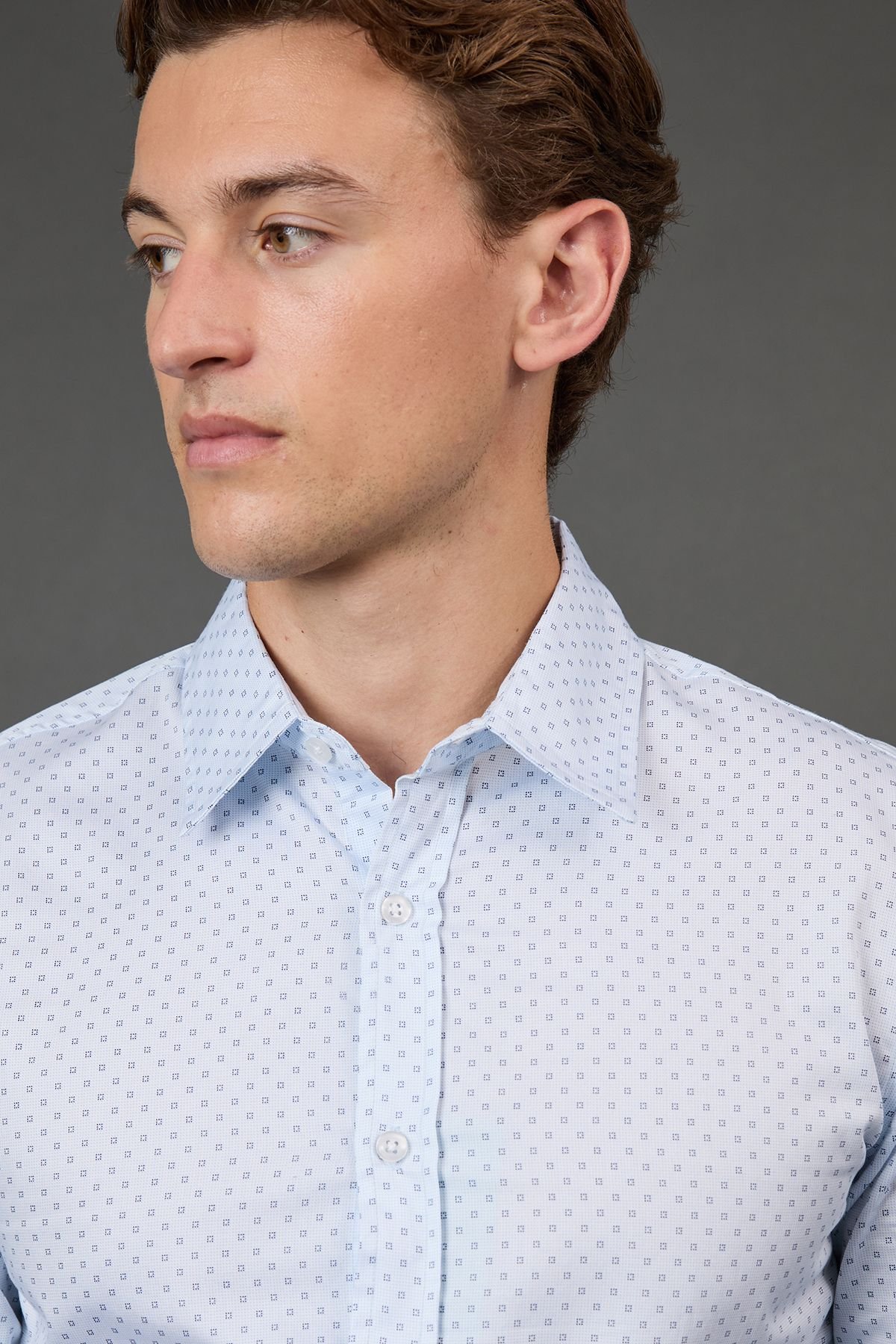 Burton Burton Men's White Geometric Print Slim Fit Long Sleeve Shirt - 4