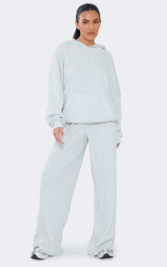 EGO Long Sleeve Oversized Hoodie In Light Grey Marl Waffle, Women's Size UK 6 - 2