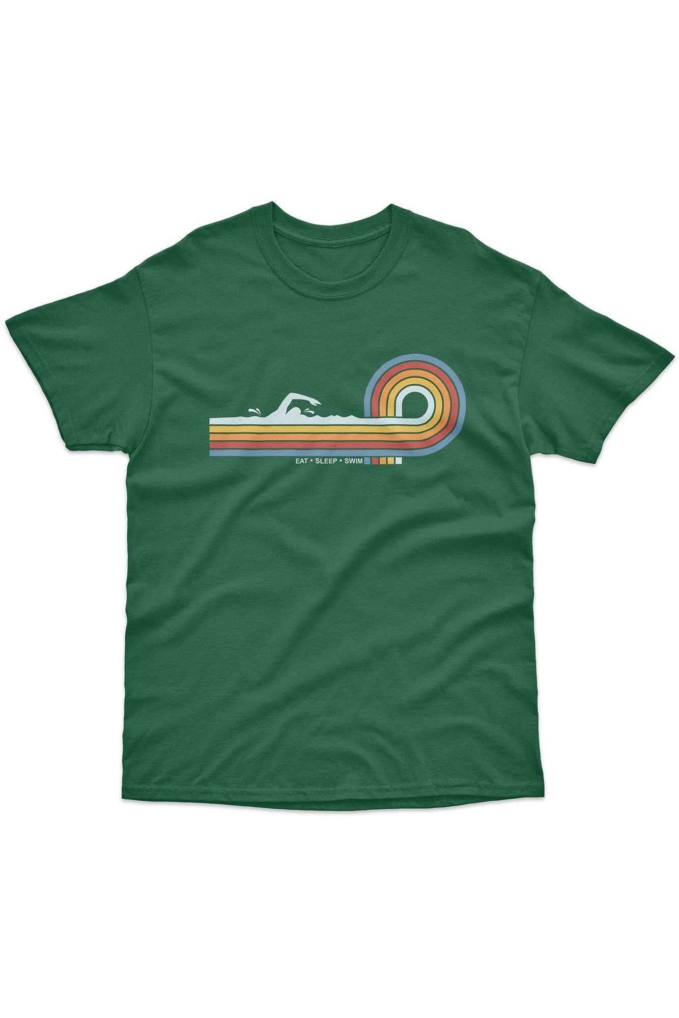 Bad Zebedee Bad Zebedee Men's Retro Lines Swim T-Shirt in Bottle Green