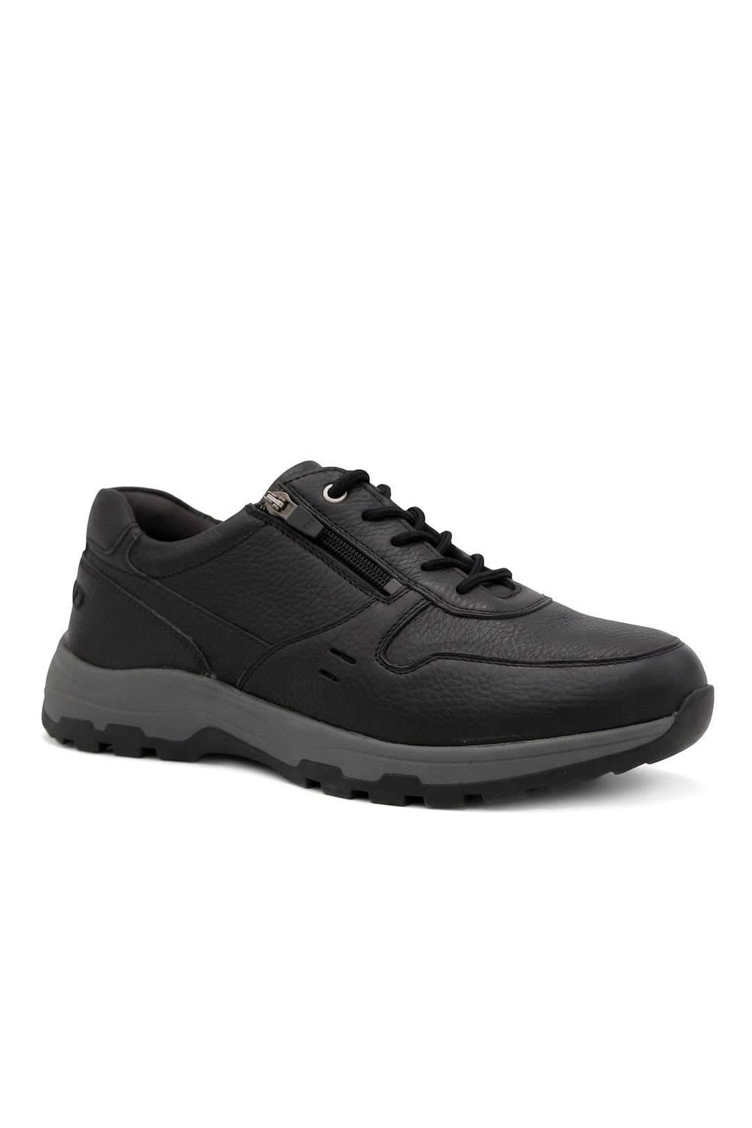 Easyfit Easyfit Men's Extra Wide Leather Lace Up Trainers in Black