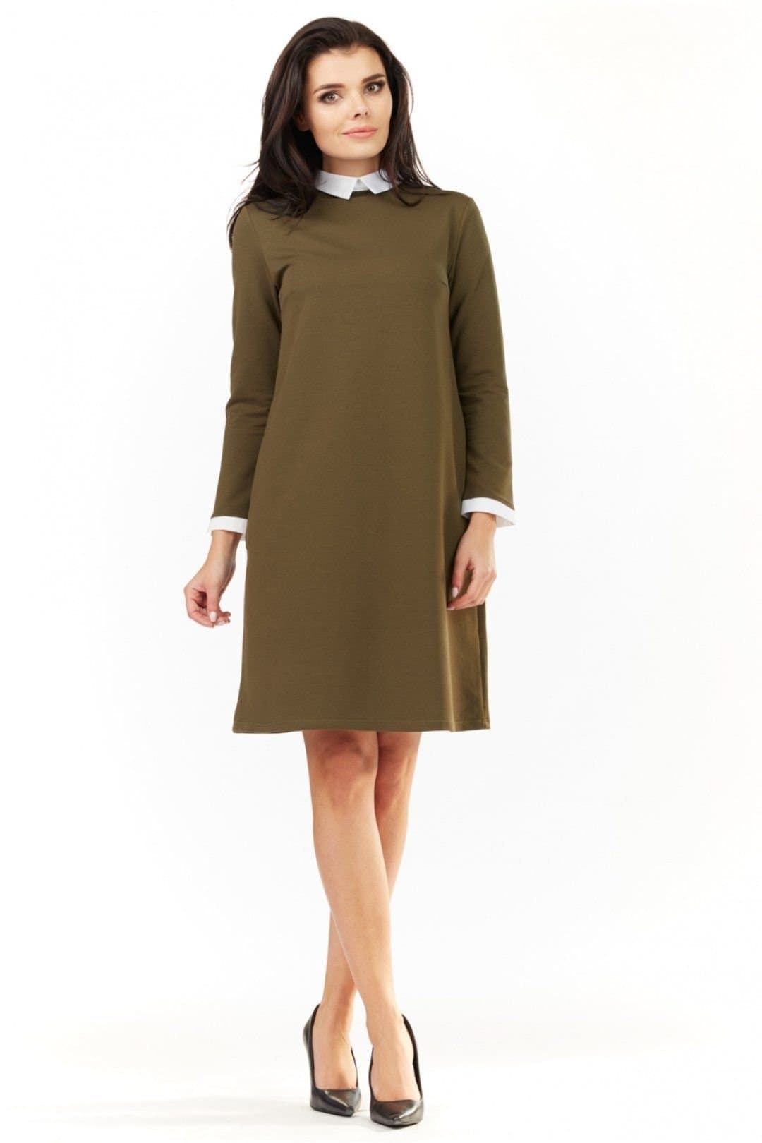 Love Lace Love Lace Women's Covered Zipper Shift Dress with Decorative Collar in Green