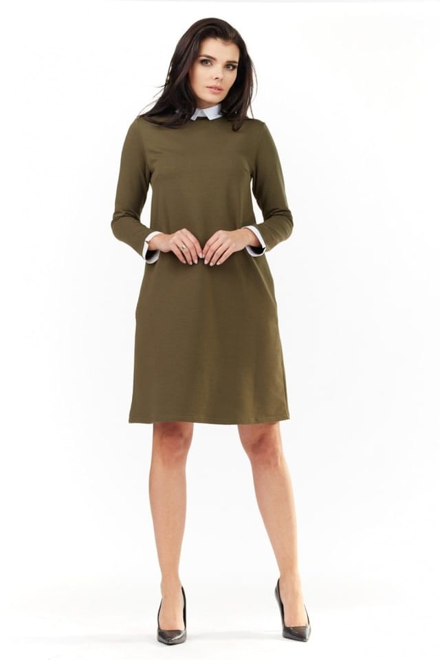 Love Lace Love Lace Women's Covered Zipper Shift Dress with Decorative Collar in Green - 2