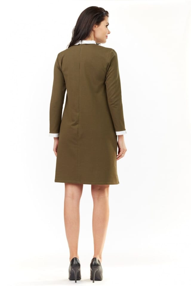 Love Lace Love Lace Women's Covered Zipper Shift Dress with Decorative Collar in Green - 3