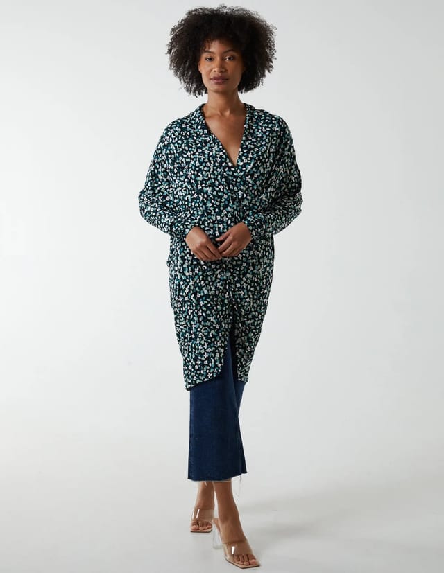 Blue Vanilla Draped Dip Hem Long Top - 2