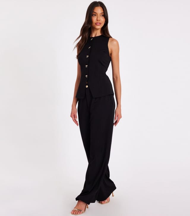 Quiz Women's Black Bow Button Woven Waistcoat Quiz New Look - 2