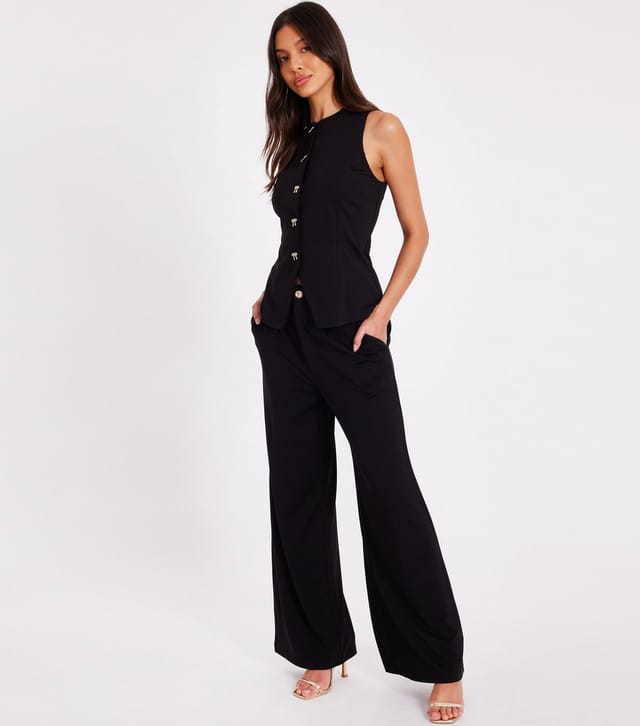 Quiz Women's Black Bow Button Woven Waistcoat Quiz New Look - 3