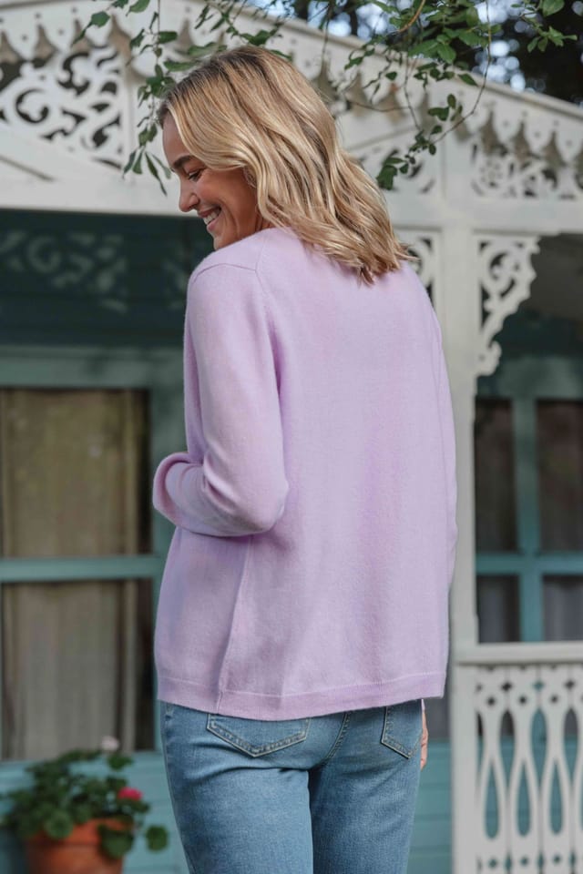WoolOvers WoolOvers Women's Cashmere Merino Classic V Neck Cardigan in Lilac - 2
