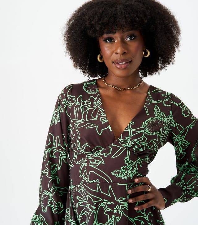Gini London Women's Brown Floral Print Woven Midi Dress Gini London New Look - 2