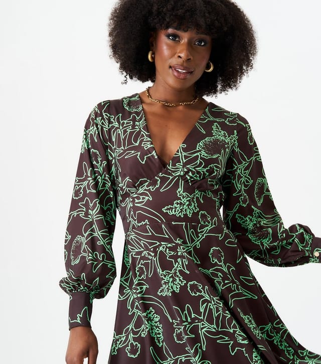 Gini London Women's Brown Floral Print Woven Midi Dress Gini London New Look - 3