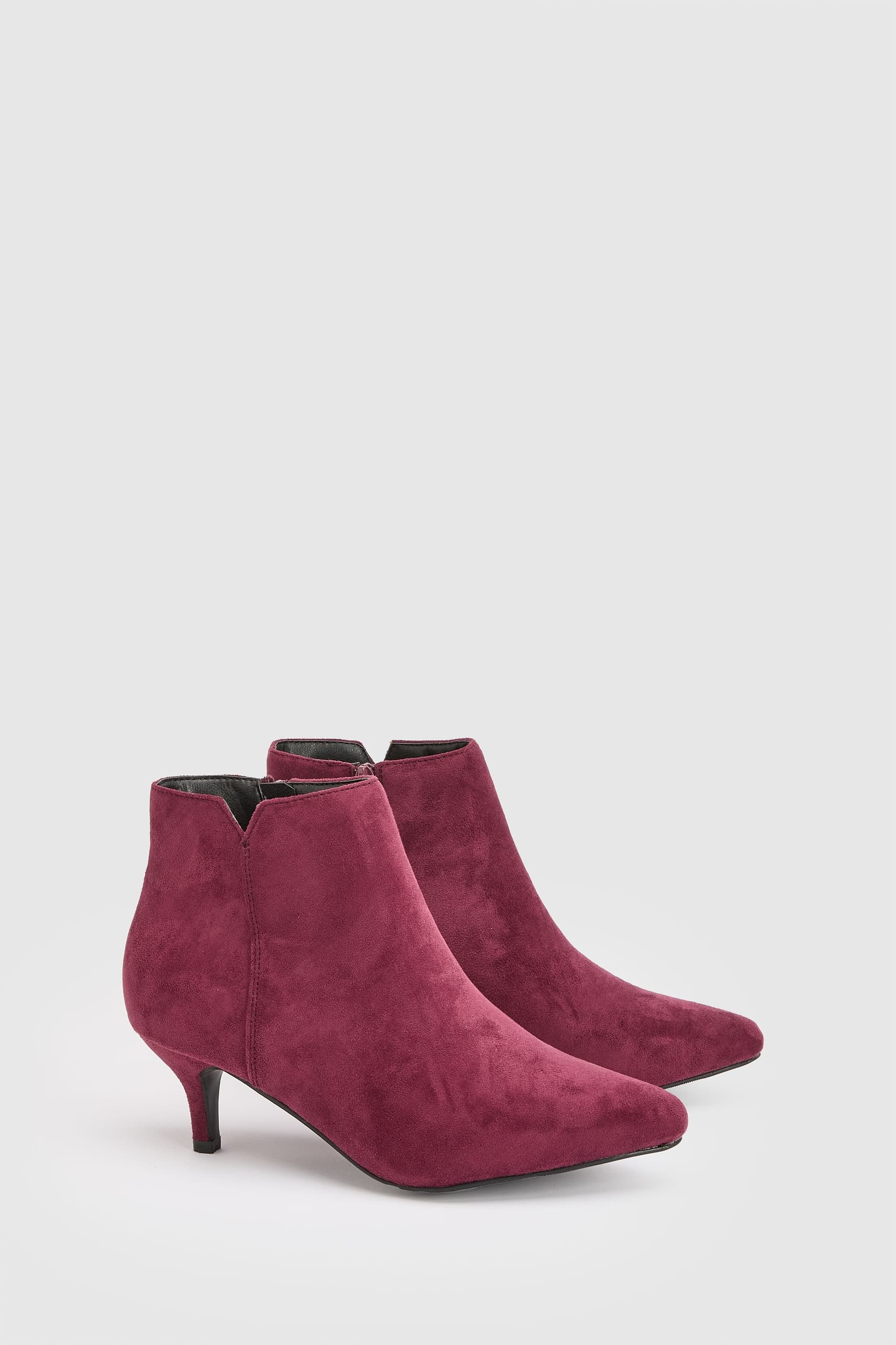 Wallis Wallis Women's Wide Fit Alma Faux Suede Kitten Heel Pointed Ankle Boots in Burgundy