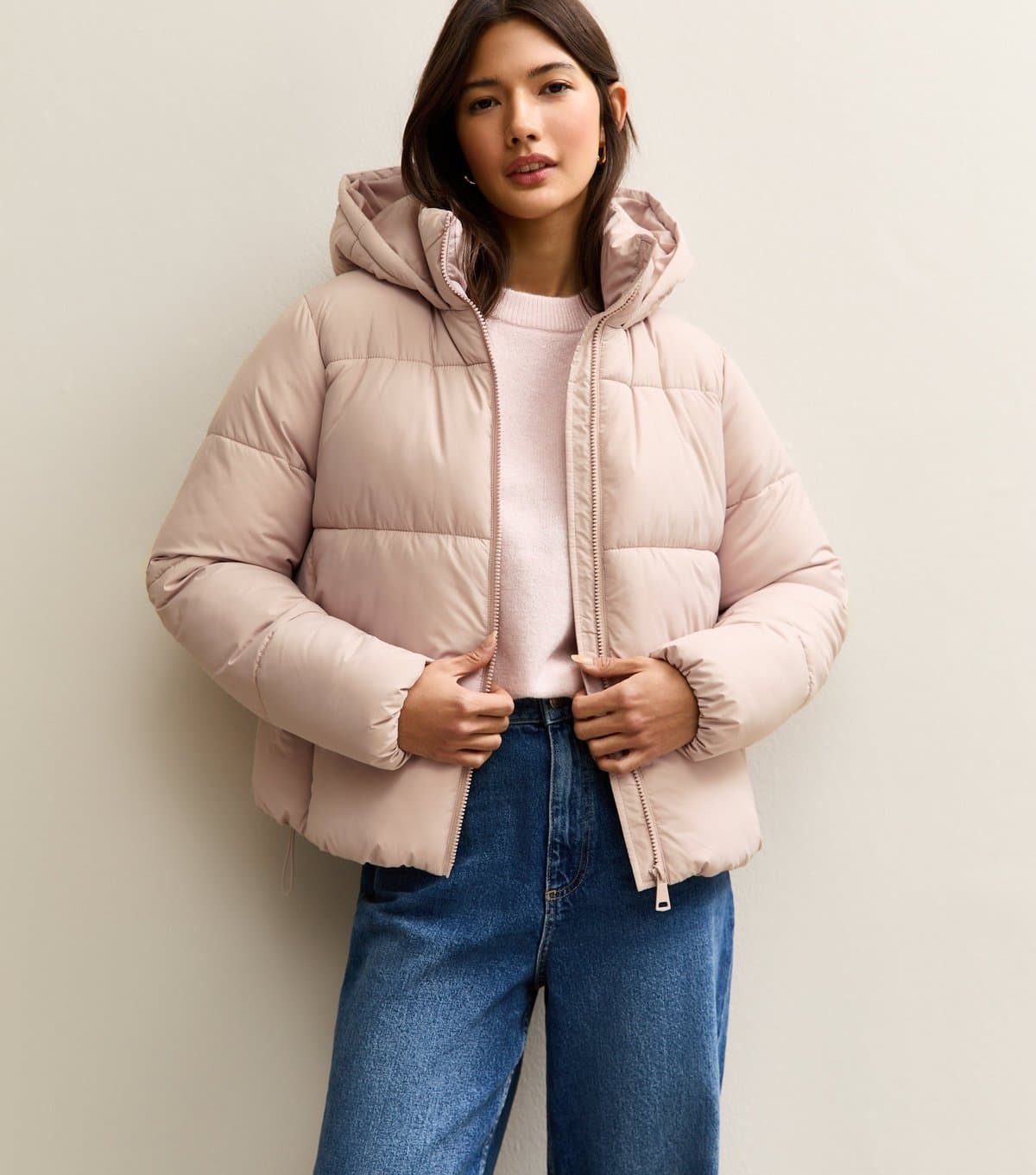New Look New Look Light Pink Hooded Cropped Puffer Jacket