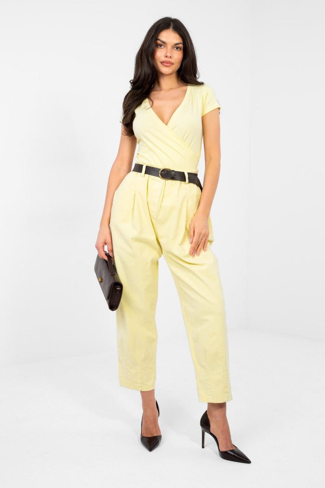 Love Lace Love Lace Women's Italian Corduroy High Waist Carrot Trousers in Yellow