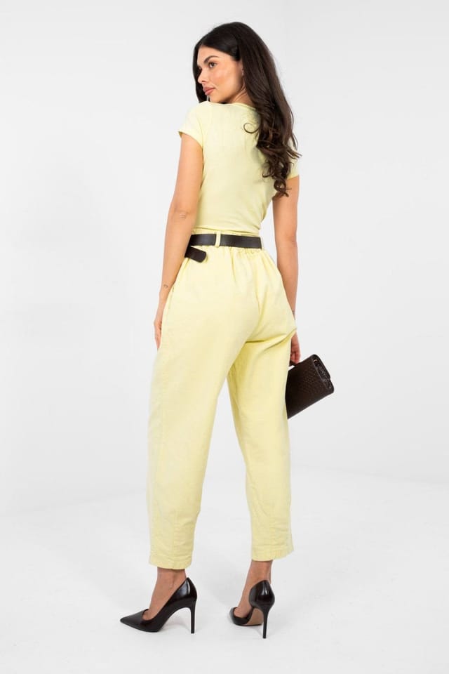 Love Lace Love Lace Women's Italian Corduroy High Waist Carrot Trousers in Yellow - 2