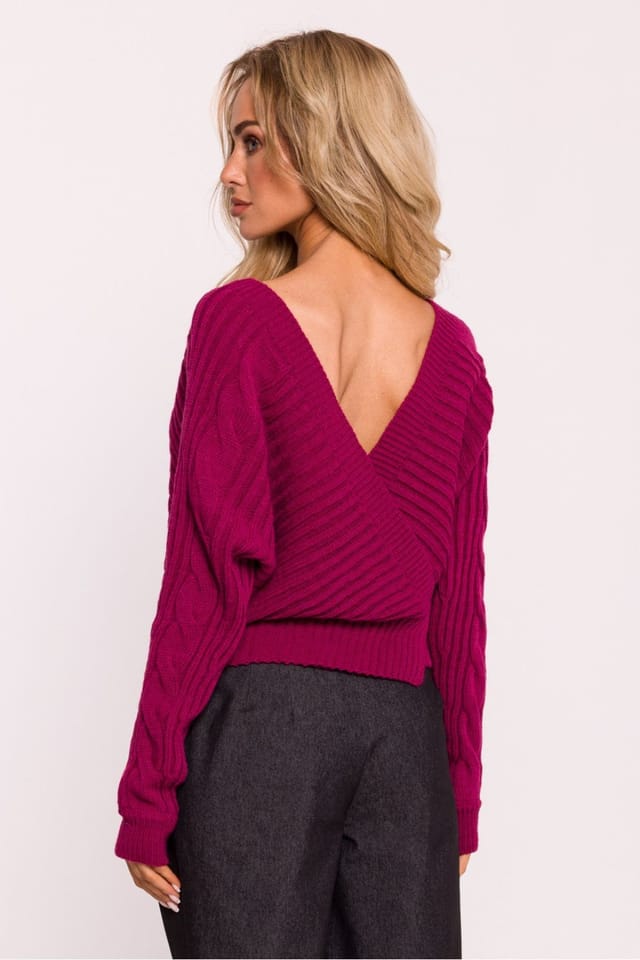 Love Lace Love Lace Women's Striped Wrap Short Knit Sweater with Deep Neck in Pink - 3