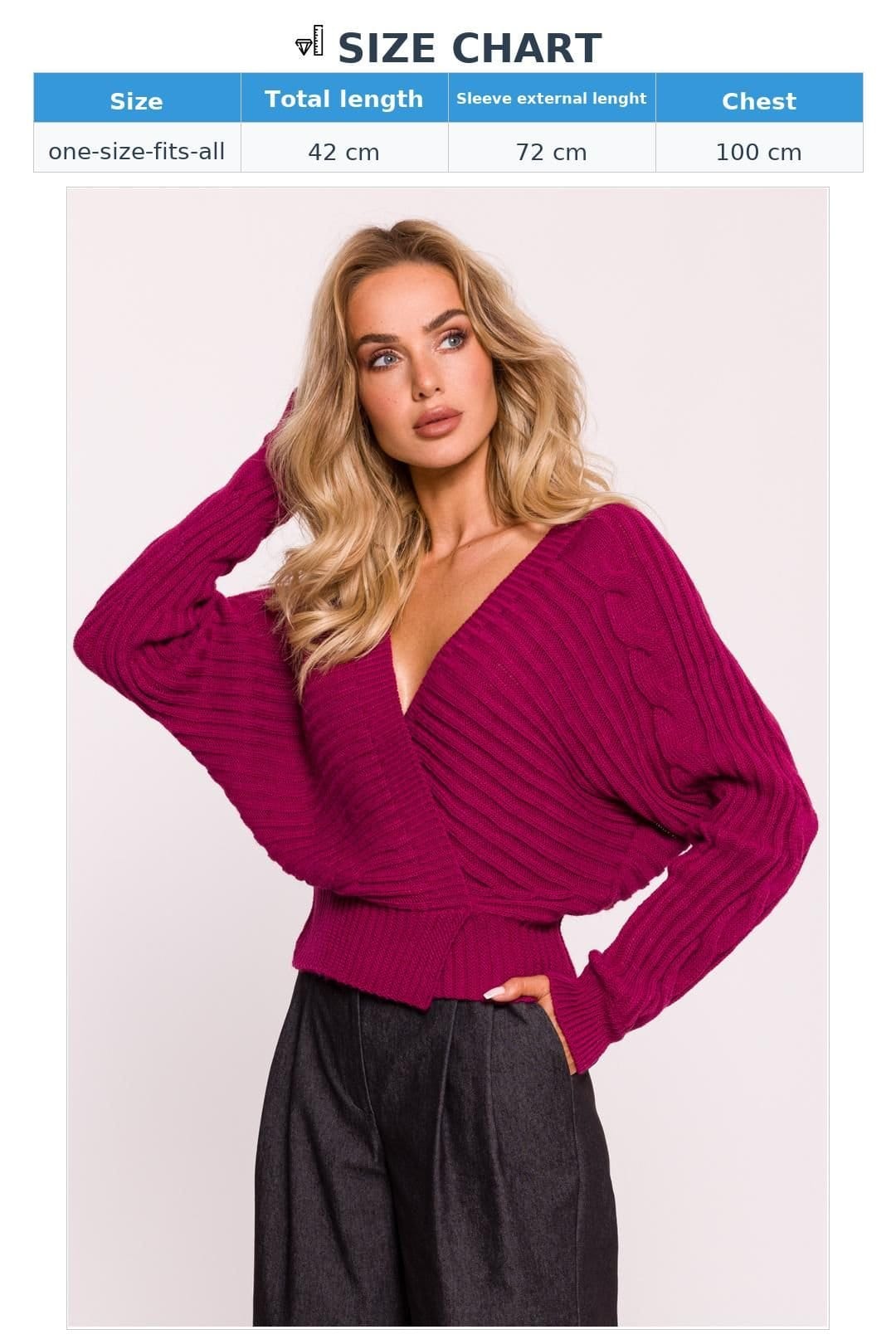 Love Lace Love Lace Women's Striped Wrap Short Knit Sweater with Deep Neck in Pink - 4