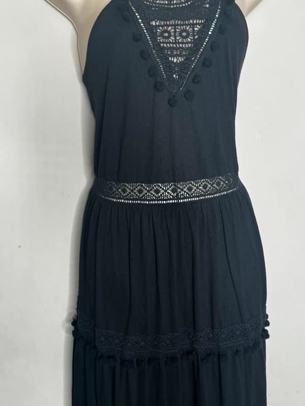 ASOS ASOS Black Boho Halter Neck Maxi Dress Crochet Lace Festival Style