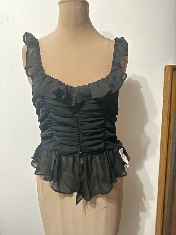 ASOS Design ruched hook and eye corset cami frilly top blouse feminine size S