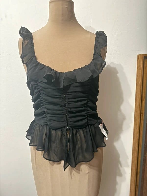 ASOS Design ruched hook and eye corset cami frilly top blouse feminine size S - 1