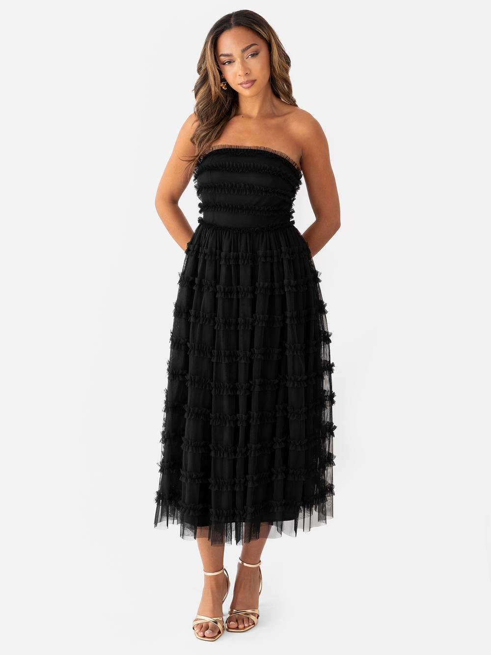 Anaya with Love Anaya with Love Women's Bandeau Ruffle Midi Dress in Black - 3