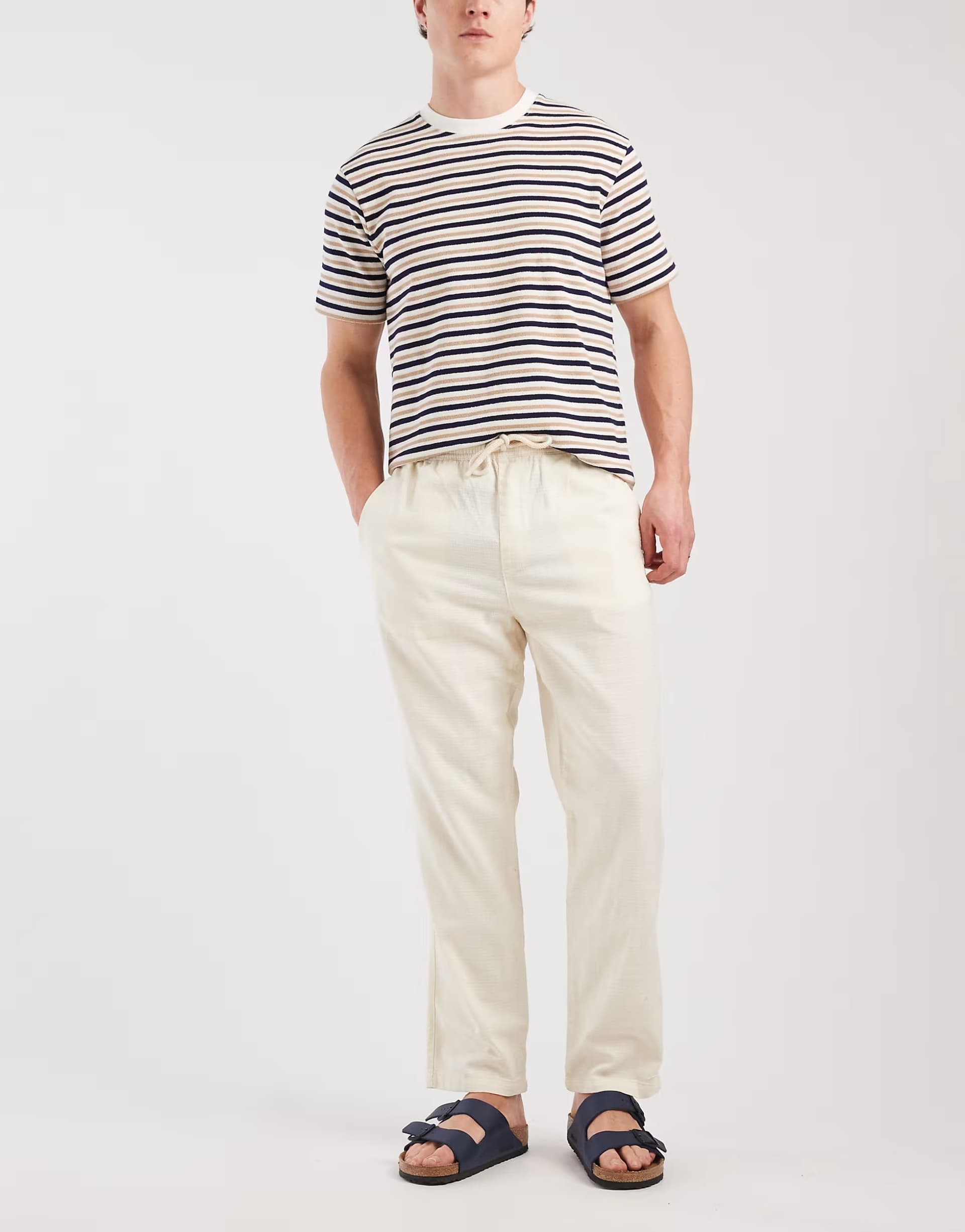 ASOS Redefined Rebel Gus comfort fit trousers in neutral