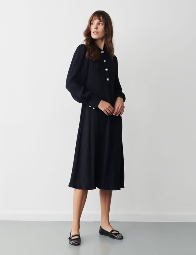 Finery London Finery London Women's Rosa Button Detail Midi Dress in Dark Navy - 2