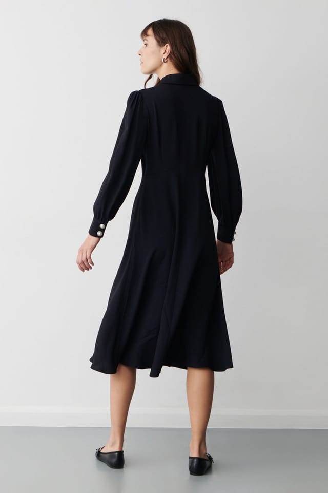 Finery London Finery London Women's Rosa Button Detail Midi Dress in Dark Navy - 3