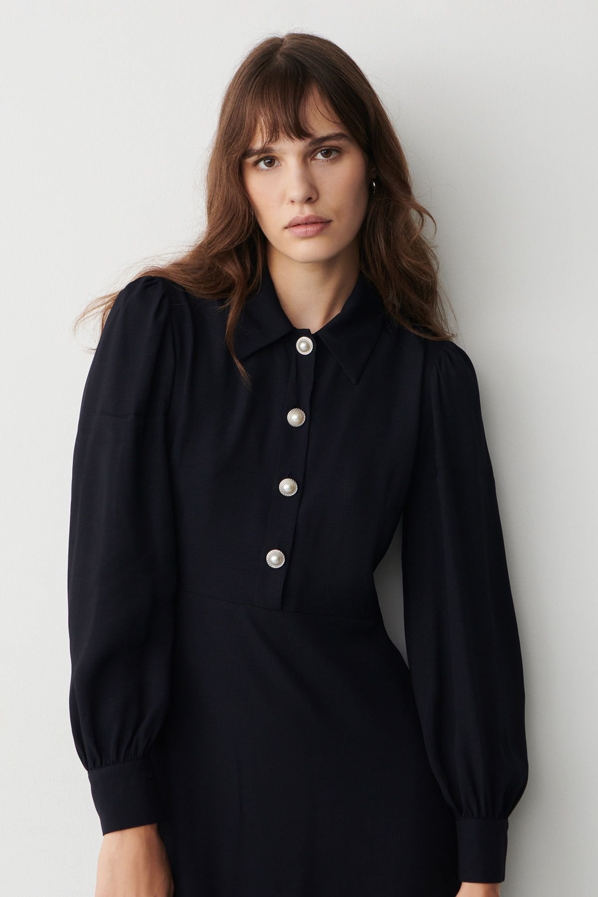 Finery London Finery London Women's Rosa Button Detail Midi Dress in Dark Navy - 4