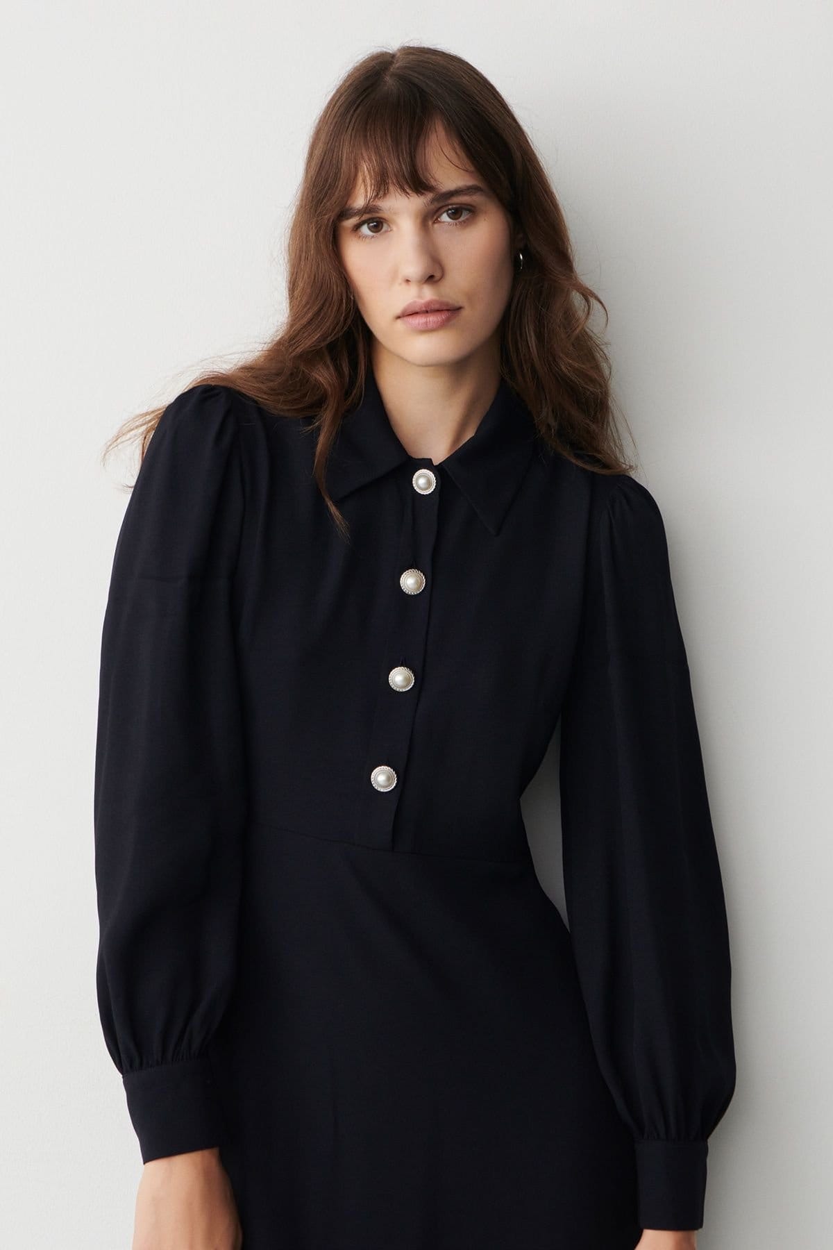 Finery London Finery London Women's Rosa Button Detail Midi Dress in Dark Navy - 4