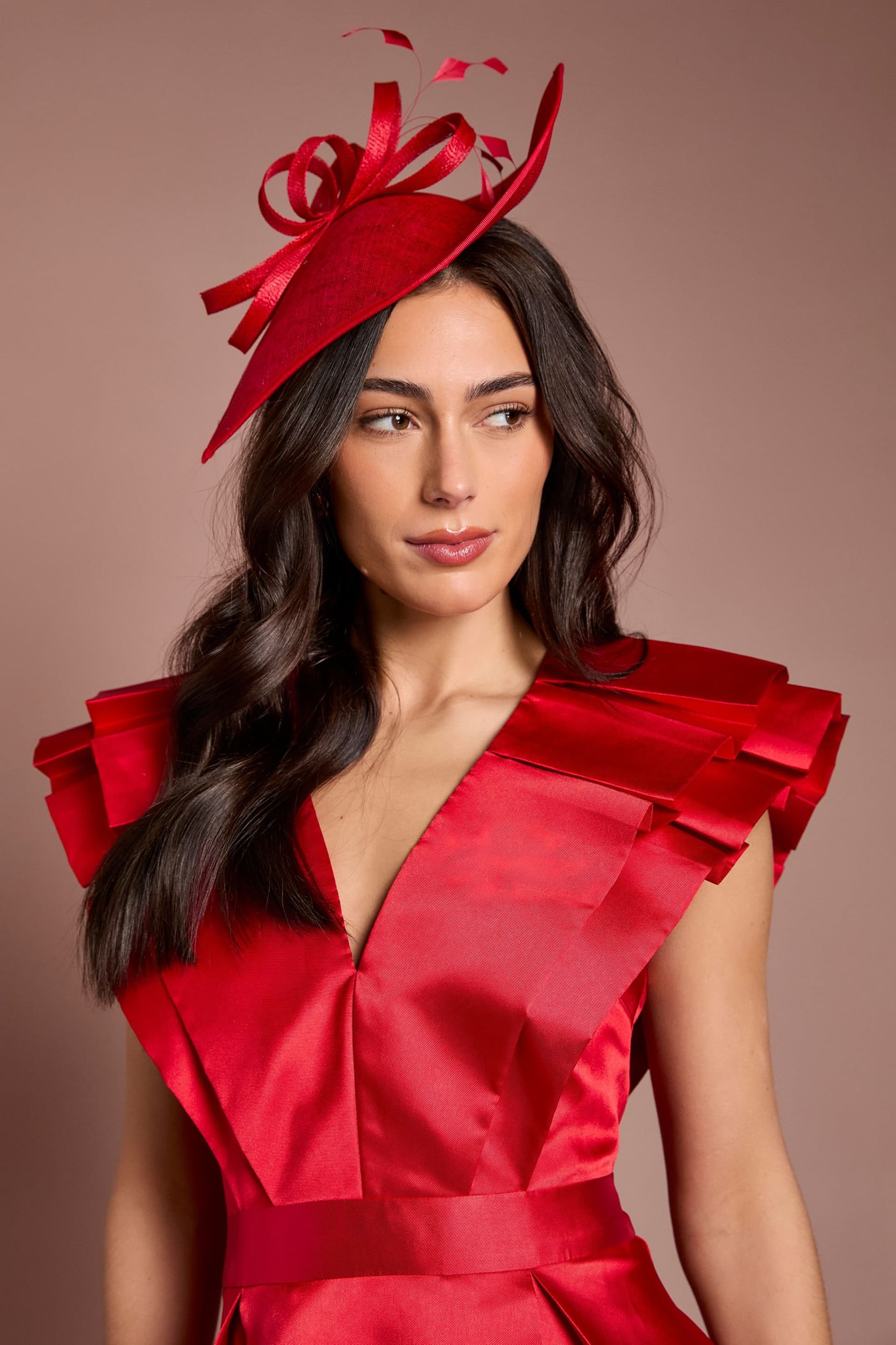 Coast Coast Red Feather & Loop Detail Wide Fascinator