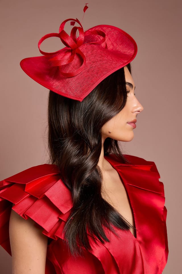 Coast Coast Women's Feather & Loop Detail Wide Fascinator in Red - 2