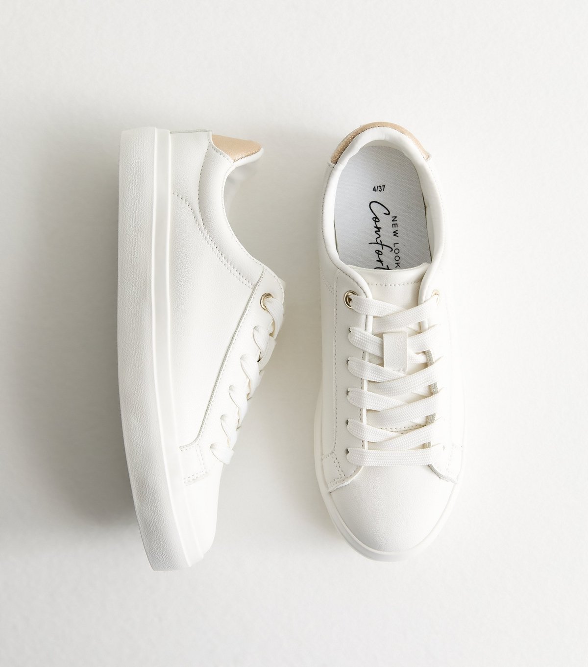 New Look Women's White Faux Leather Contrast Heel Tab Trainers Vegan New Look - 2
