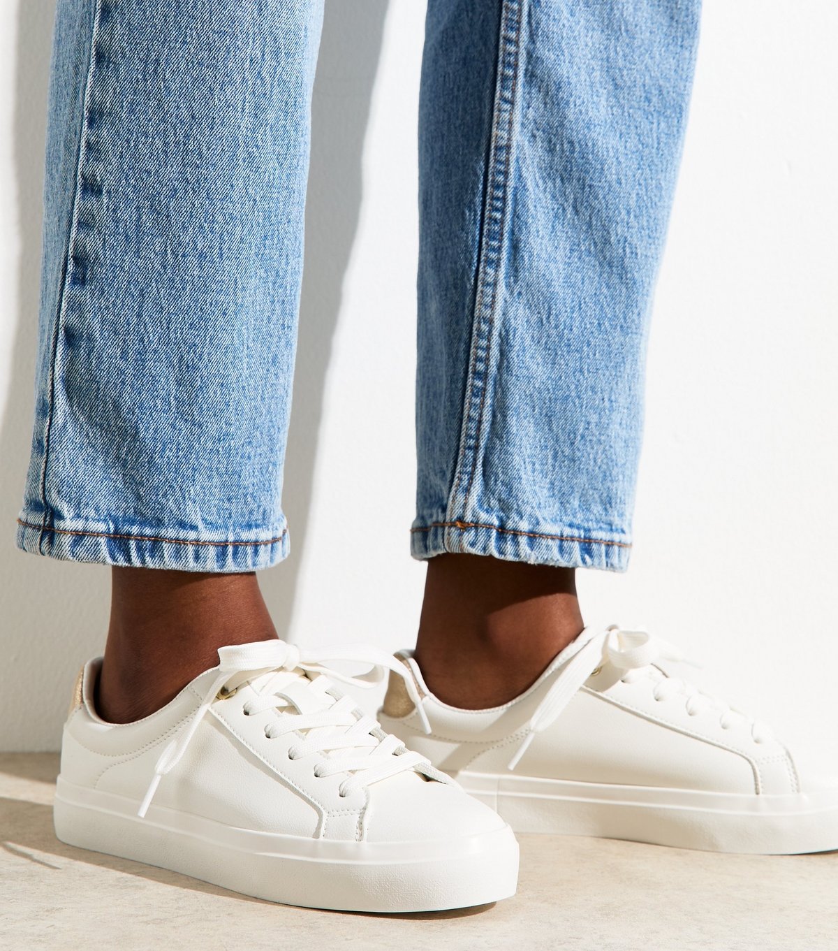 New Look Women's White Faux Leather Contrast Heel Tab Trainers Vegan New Look - 3