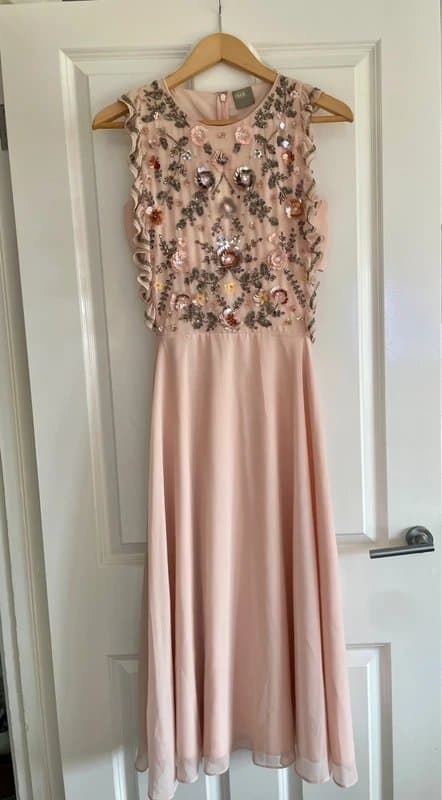 ASOS ASOS Pale Pink Embellished Sequin Floral Ocassion Wedding Guest Dress Size 8