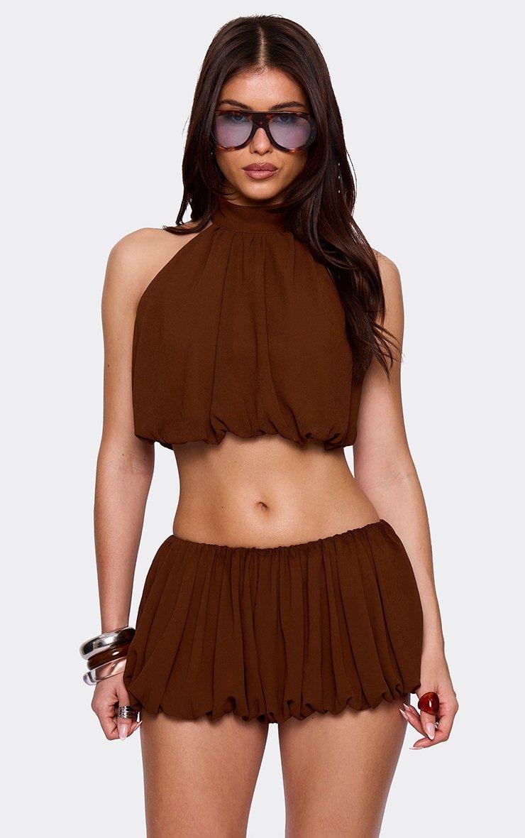 EGO Halterneck Puffball Top In Brown, Women's Size UK 6 - 2