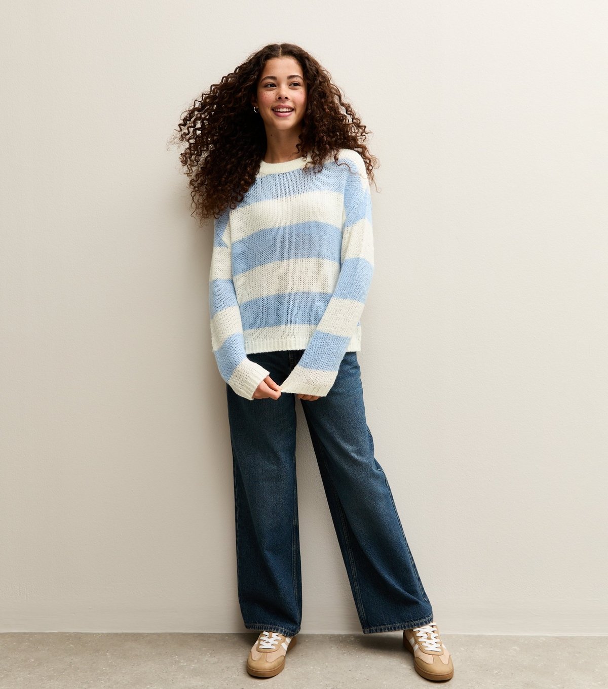 New Look Girls' Light Blue Stripe Open Knit Jumper New Look - 3