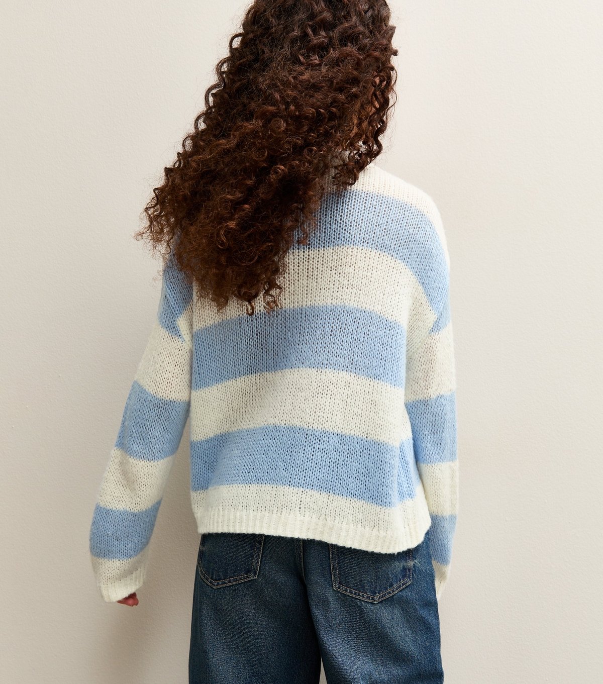 New Look Girls' Light Blue Stripe Open Knit Jumper New Look - 4